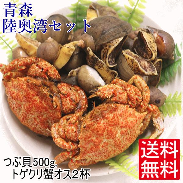 青森 陸奥湾 つぶ貝500g トゲクリ蟹オス2杯 セット 凍眠冷凍 送料無料