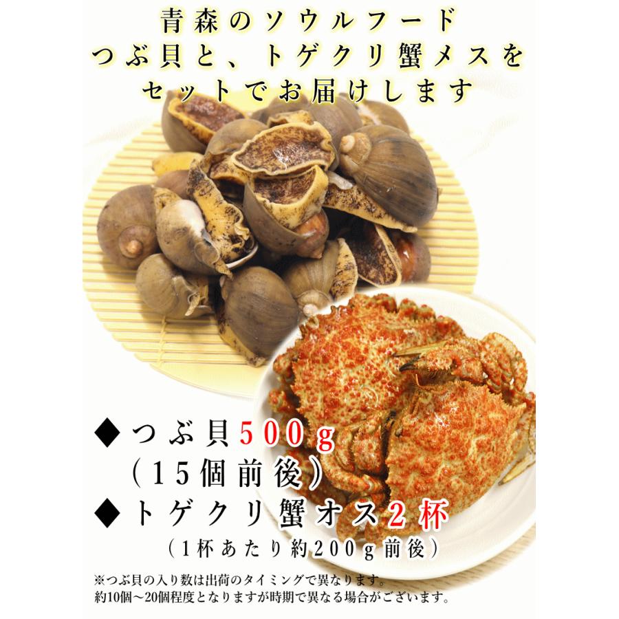 青森 陸奥湾 つぶ貝500g トゲクリ蟹オス2杯 セット 凍眠冷凍 送料無料