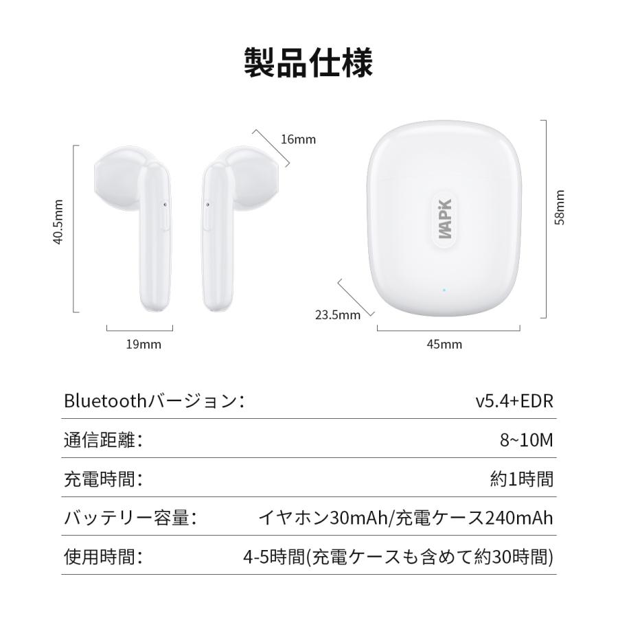 WAPIK ワイヤレスイヤホン iPhone Android対応 Bluetooth5.4 WAPIK ワイヤレスイヤホン iPhone Android対応 Bluetooth5.4