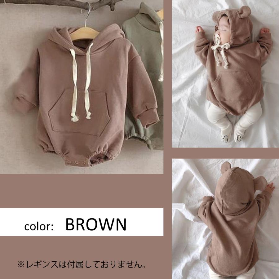 ロンパース 90 80 70 ベビーロンパース 長袖 フード 暖かい 厚手 無地