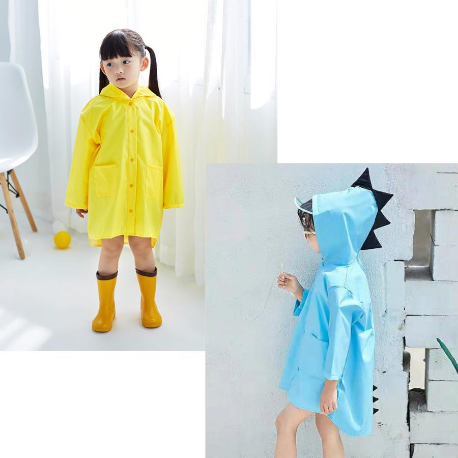 レインコート キッズ 子供 恐竜 こども 黄色 ポンチョ ボタン式 収納袋 