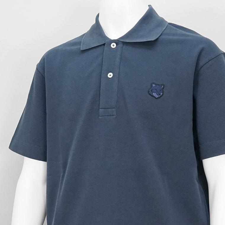 メゾンキツネMAISON KITSUNÉ 青 ポロシャツ L MAISON KITSUNE メゾンキツネ ポロシャツ/BOLD FOX HEAD PATCH