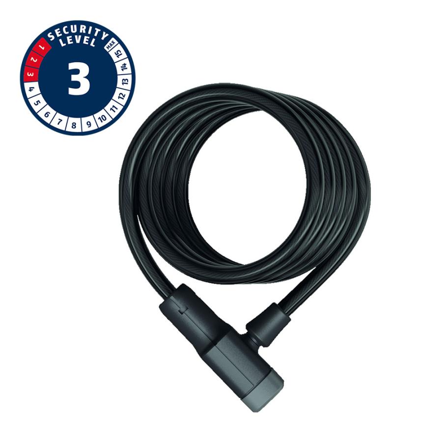 ABUS Antivol Câble Spiralé Primo 5510K/180 + Support - Antivol Vélo 10mm Niveau 3, 180cm Noir