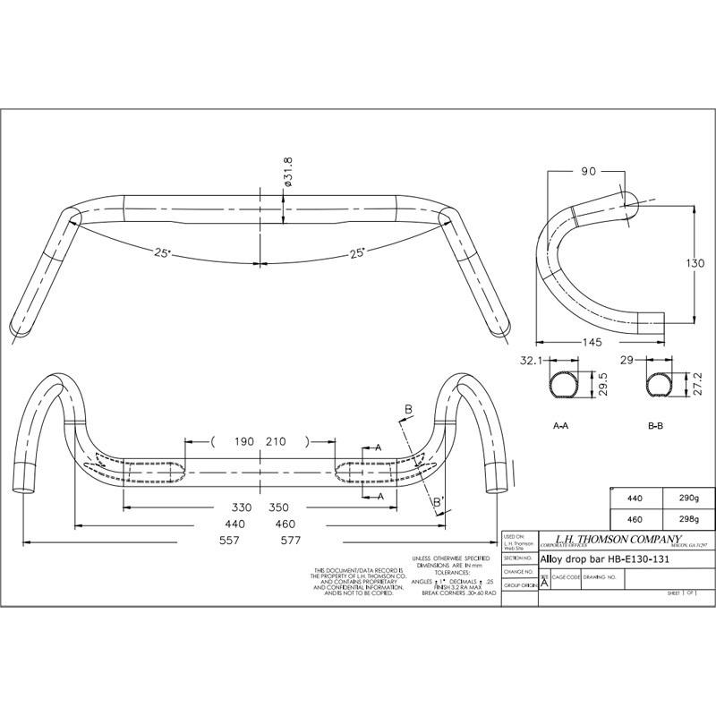 トムソン ALLOY DROP BARS DIRT バークランプ径:31.8mm ドロップ