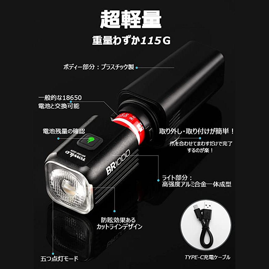 【即納】トゥワイルド BR1000 ヘッドライト リモコン無し ブラック USB-TYPE-C充電 TOWILD |  | 02