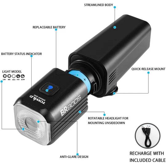 【即納】トゥワイルド BR800S ヘッドライト リモコン無し ブラック  USB-TYPE-C充電 TOWILD |  | 06