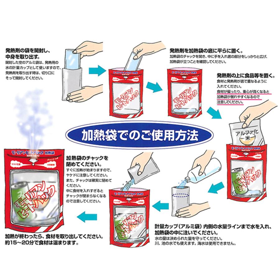 モーリアンヒートパック 加熱セット Lサイズ 加熱袋×3 発熱剤×9 サバイバルシート3枚 付き 防災用品 アウトドア 送料無料｜worlddepartyafuu｜08