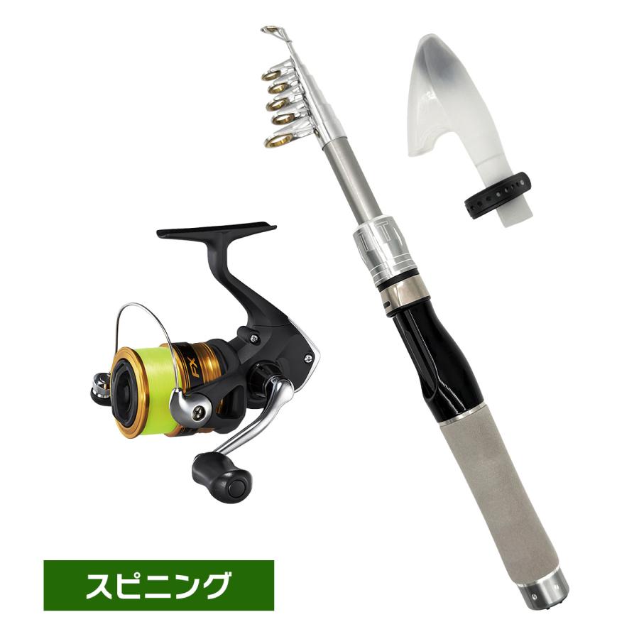 オルルド釣具 パックロッド 振出式 竿＆リールセット「ガンメタリック