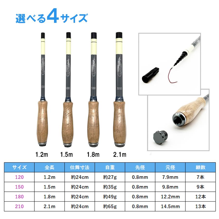 オルルド釣具 延べ竿 コンパクト 振出式 カーボン 釣り竿 ロッド 仕舞
