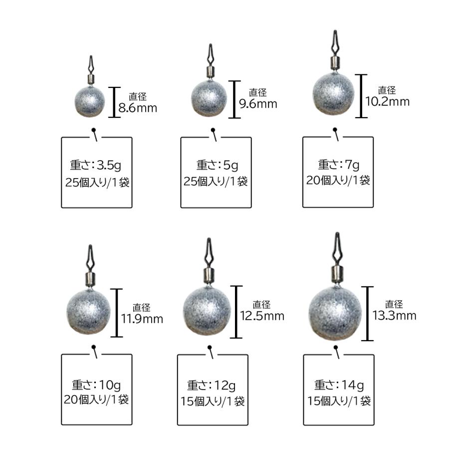 オルルド釣具 ダウンショットシンカー 3.5g 5g 7g 10g 12g 14g 2袋