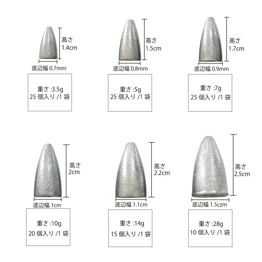 バレットシンカー ワーム シンカーセット 3.5g 5g 7g 10g 14g 28g 1袋 テキサス キャロライナ おもり 仕掛け オルルド釣り具｜worlddepartyafuu｜05