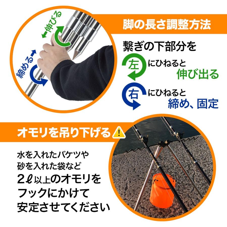 【お話中です】投げ釣りセット　釣り竿✕3　リール✕3　竿ケース　三脚　仕掛け　錘　バッカン スマイルシップ アルミ三脚 3段 竿掛け付