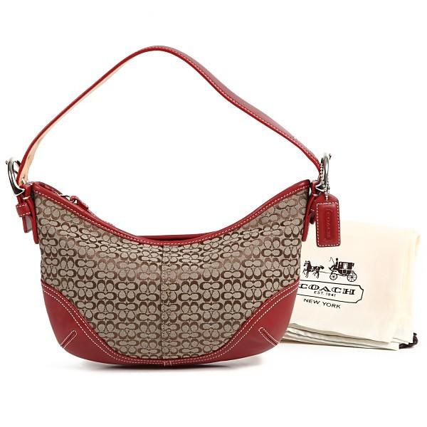 美品✨️コーチショルダーバッグキャンバスレッドシグネチャー6351
