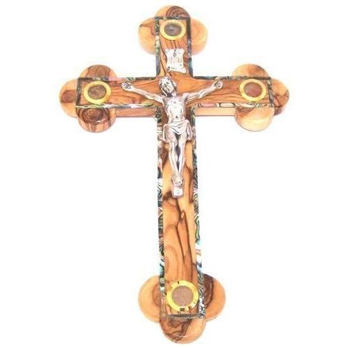 14 Stations Crucifix - Olive with Mother of Pearls and Holy Land Samples ( 35 cm - 13 inches ) by