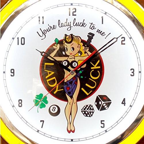 18インチダブルネオンクロック「LADY LUCK」（レディラック） ／大型ネオンクロック／壁掛け時計／インテ 146779489ワールド