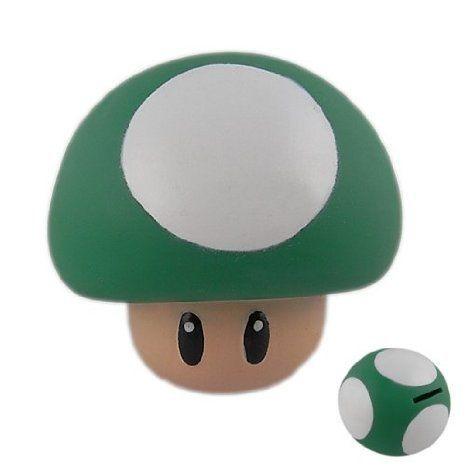 【ビーピー】Super Mario (スーパーマリオ) Mushroom 9cm Coin Piggy Money Bank フィギュア Green