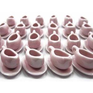 24/48 GRAVY STEAK MILK BOATS Dolls House Miniature Supply Pink Ceramic Deco Charms - 3871 ドール
