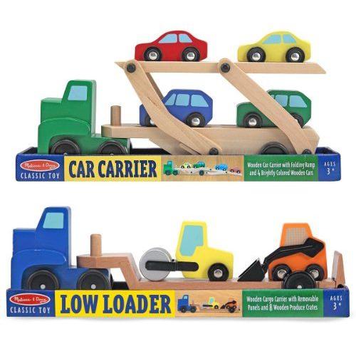 3 Item Bundle: Melissa \u0026 Doug (メリッサ＆ダグ) 4096 Car Carrier トラック \u0026 Cars Wooden Toy Set andの画像