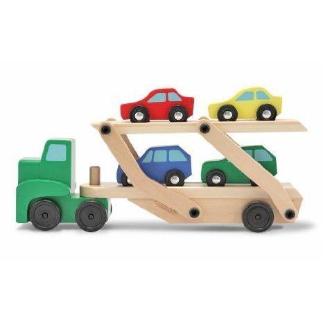3 Item Bundle: Melissa \u0026 Doug (メリッサ＆ダグ) 4096 Car Carrier トラック \u0026 Cars Wooden Toy Set andの画像
