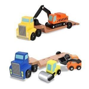 3 Item Bundle: Melissa and Doug 4550 Low Loader and 4577 トレーラー Excavator Wooden トラックs + A