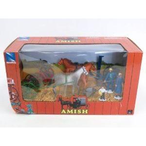Amish Horse Drawn Harversters Diarama and Amish Farmer Couple