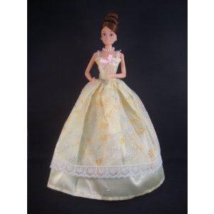 An Amazing Yellow Ball Gown with Spring Flowers Made to Fit the Barbie(バービー) Doll ドール 人形