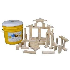 Back to Blocks 80 Wooden Building Blocks インチ Bright Yellow Bucket 立ちはだかる 手あそび フィギュア-フィギュア本体-ゲーム、おもちゃ