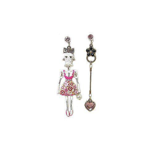 Betsey Johnson - Long Mismatch Lace Skeleton \u0026 Heart Rhinestone Dangling Earrings ドール 人形 フィ_1