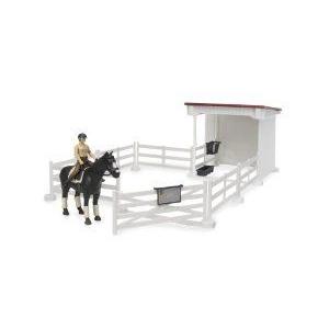 Bruder Small Horse Stable with Horse and Woman, White