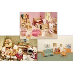 Calico Critters Kitchen， Sisters Bedroom， Living Room 3 Furniture Sets ドール 人形 フィギュア