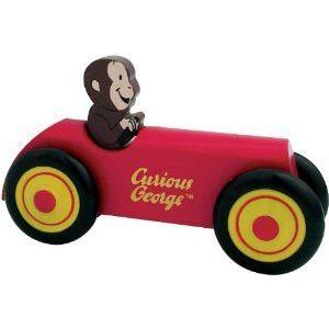 Curious George Wooden Car by Schylling - Childrens Wooden Toy ミニカー 細密画 ひな形 プレイセッ ゲーム、おもちゃ-フィギュア本体