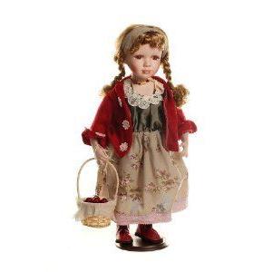 Damara Girl's Lifelike Red Coat Green Dress Porcelain Doll Gorgeous Collection Display Stand 24 Bo