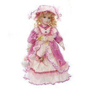 Damara Girl's Porcelain Doll Princess Collection Pretty Rose Lace Dress 16 Display Stand お人形さん 人