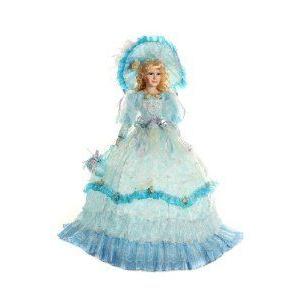 Damara Girl's Porcelain Umbrella Dolls Pretty High Princess Light Blue Lace Dress Display Collecti