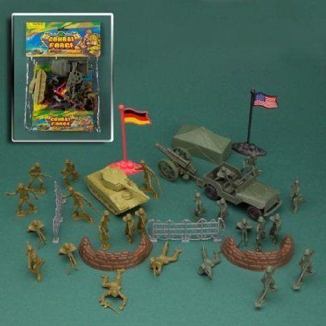DELUXE 40 PIECE PLASTIC ARMY プレイセット MEN - ~ 1/32nd フィギュアS - JEEP TANK BUNKERS FIELD GUN