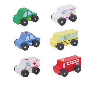 Discoveroo Six Piece Wooden Car プレイセット ミニカー 細密画 ひな形 プレイセット四輪車 ダイキャ フィギュア-ゲーム、おもちゃ