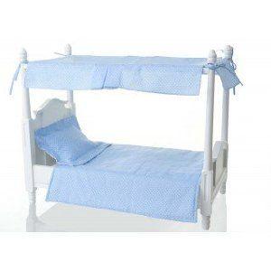 Doll Canopy Bed with Blue Linens ドール 人形 フィギュア