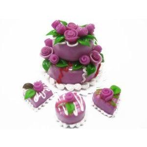 D0lls H0use Miniatures F00d 4 Lilac R0se Cake Set 2 Layer 1 cm Cakes 10202 ドール 人形 フィギュア