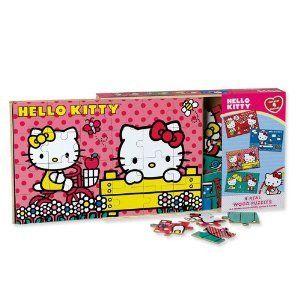 Hello Kitty(月暈キティ) 4 Wood Puzzles In Wooden Storage Box 図形 手あそび あやつり人形 フィギュア本体-ゲーム、おもちゃ