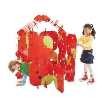 Large-Scale Habitadule Construction ピース, Set of 16 with 64 Connectors, in Red ブロック おもちゃ