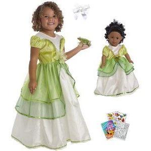 Little Adventure Lily Pad Princess Dress Size 3-5 w/ Matching Doll Dress and Bow ドール 人形 フィ
