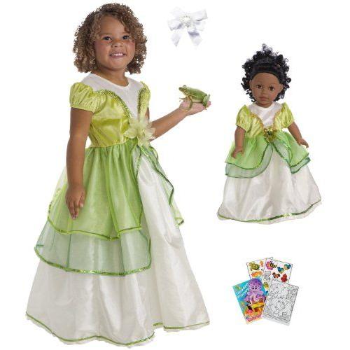 Little Adventure Lily Pad Princess Dress Size 3-5 w/ Matching Doll Dress and Bow ドール 人形 フィの画像
