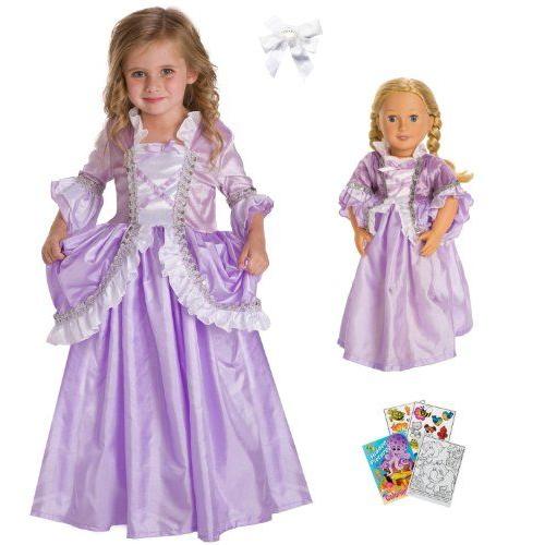 Little Adventure Purple Rapunzel Princess Dress Size 1-3 with Doll Dress and Bow ドール 人形 フィの画像