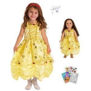 Little Adventure Yellow Beauty Princess Dress Size 3-5 w/Doll Dress and Hair Bow ドール 人形 フィ