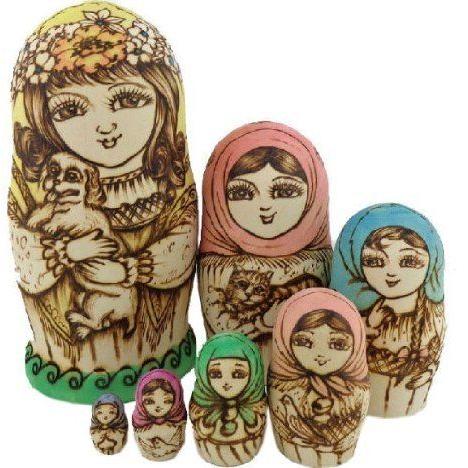 NuoYa001 New 7pcs Wooden Russian Nesting Dolls Traditional Matryoshka Wishing Dolls Gift ドール 人