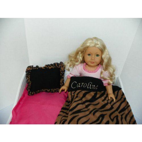 Personalized Mongrammed Tiger Print Fleece Pillow \u0026 Blanket for American Girl (アメリカンガール) Dの画像