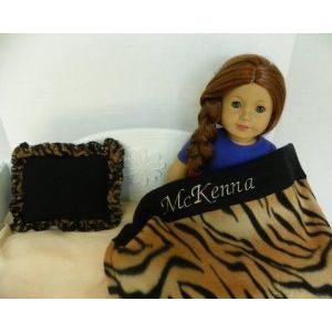 Personalized Tiger Jungle Print Fleece Pillow \u0026 Blanket for American Girl (アメリカンガール) Doll