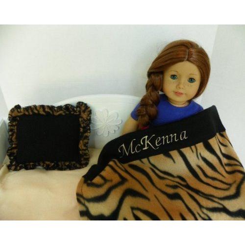 Personalized Tiger Jungle Print Fleece Pillow \u0026 Blanket for American Girl (アメリカンガール) Dollの画像