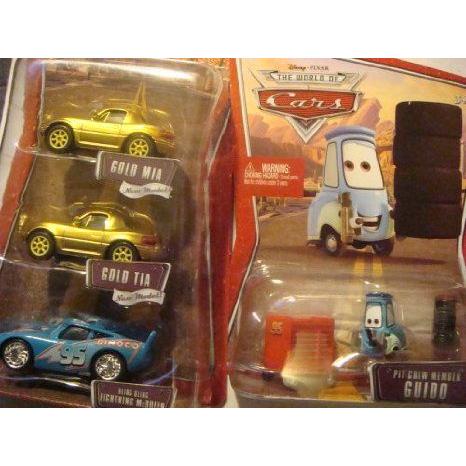 Pixar (ピクサー): Gold Mia Tia with Bling Bling Mcqueen \u0026 Pit Crew Guido 2008 ミニカー ミニチュア