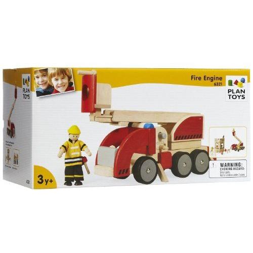 PlanToys (プラントイ) Fire Engine with Fireman all wooden version ミニカー ミニチュア 模型 プレイの画像